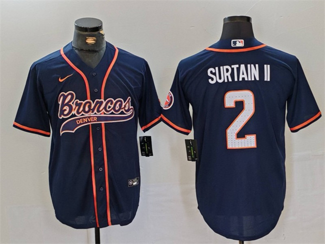 Men's Denver Broncos Custom Navy Cool Base Stitched Baseball Jersey Men's Denver Broncos Custom Navy Cool Base Stitched Baseball Jersey